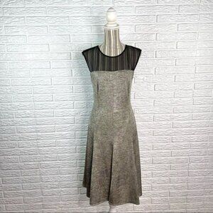 R&M Richards Shimmery Silver Slinky Dress Black Mesh Top Size 10